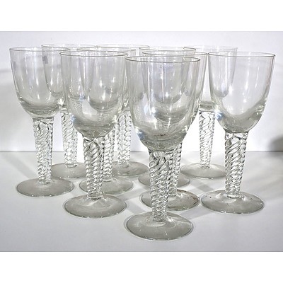 Ten Generous Sized Wine Glasses with Twisted Stems