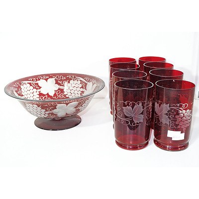 Bohemian Ruby Flashed and Engraved Glassware