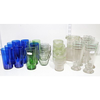 Various Glassware, Including Bristol Blue Glasses