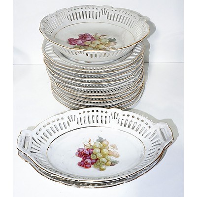German Porcelain Fruit Set with Pierced Borders, Early 20th Century