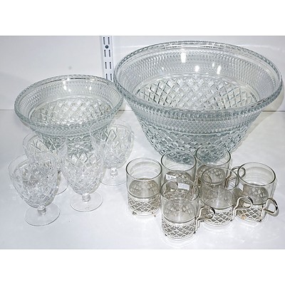 Various Crystal Glassware, Including Glasses and Large Punchbowl