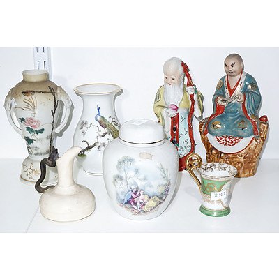 Seven Various Porcelain Items, Including Chinese Figures and an Early Japanese Signed Vase