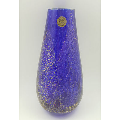 Cobalt Blue and Gold Highlight Art Glass Crystal Vase by G.Delewu for Oasis Crystal