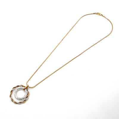 9ct Yellow Gold Snake Chain with a 9ct Yellow and White Gold Circle Pendant, 7g