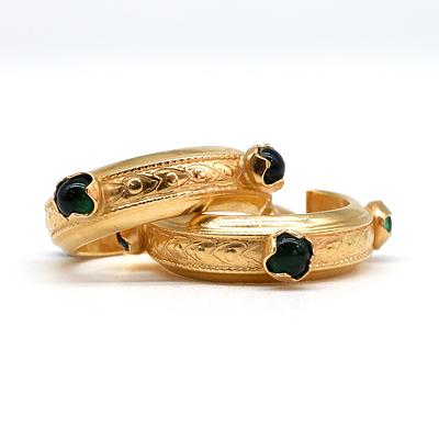 18ct Yellow Gold Hoop Earrings with Synthetic Green Stones, 4g