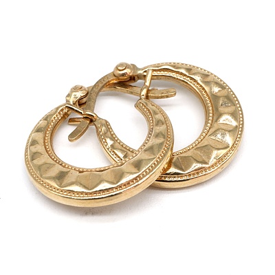 9ct Yellow Gold Decorative Hoop Earrings, 1.1g