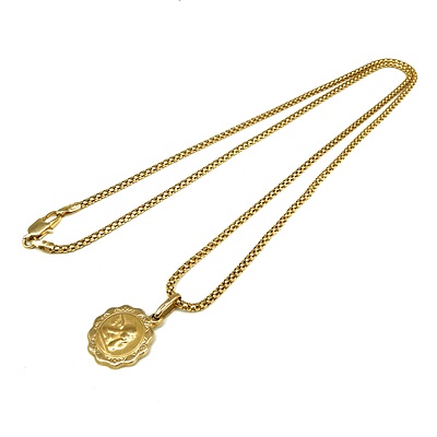 9ct Yellow Gold Round Box Chain with Angel Pendant, 3.9g