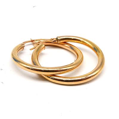 9ct Yellow Gold Round Tube Hoop Earrings, 2.7g