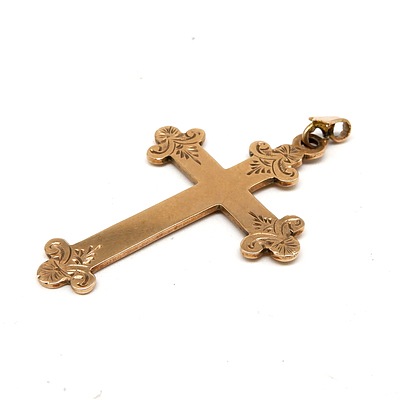 Antique 9ct Yellow Gold Engraved Cross, 2.6g