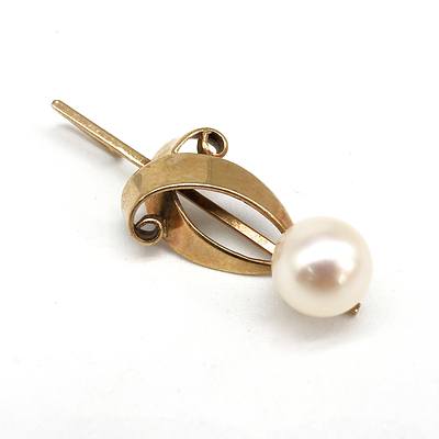 Vintage 9ct Yellow Gold Mikimoto Pendant, Round Cultured Pearl
