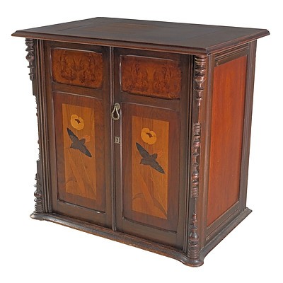 Fabulous Art Nouveau Marquetry Inlaid Sewing Machine Cabinet Circa 1905