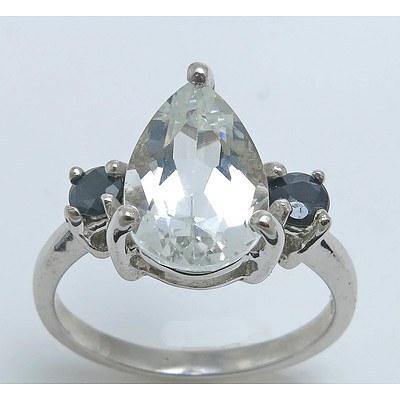 Sterling Silver White Topaz & Sapphire Ring