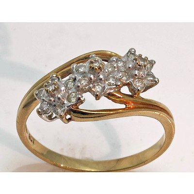 9ct Gold Triple Diamond Cluster Ring