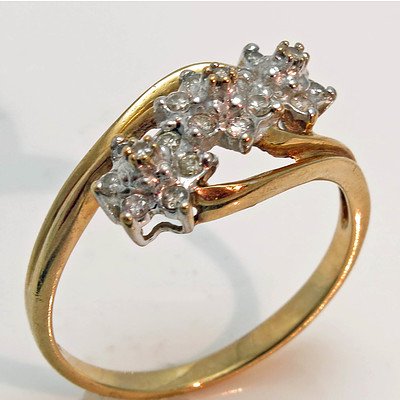 9ct Gold Triple Diamond Cluster Ring