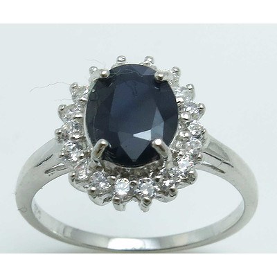 Sterling Silver Blue Sapphire & Cz Ring