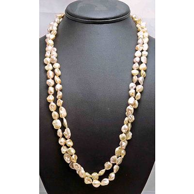 Extra Long Necklace of Natural Colour Keshi Pearls