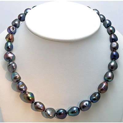 Necklace of Large Peacock Black Pearls