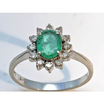 14ct White Gold Natural Emerald & Diamond Ring