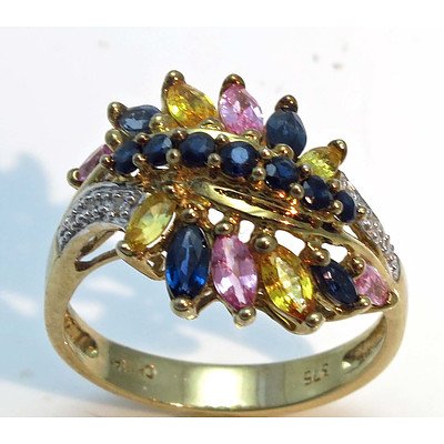 9ct Gold Multi-Colour Sapphire & Diamond Ring