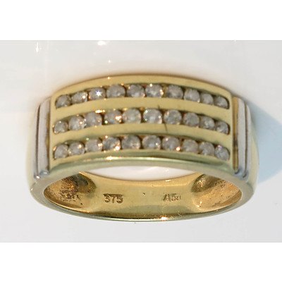 9ct Gold 3 Channel Diamond Ring