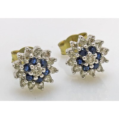 9ct Gold Blue Sapphire & Diamond Earrings