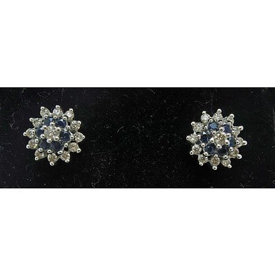 9ct Gold Blue Sapphire & Diamond Earrings