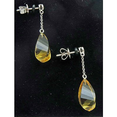 18ct White Gold Citrine & Diamond Earrings