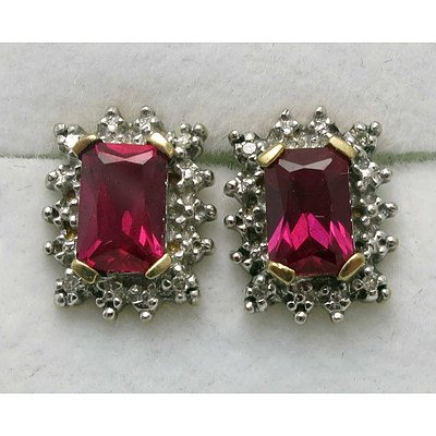Synthetic Ruby & Diamond Earrings