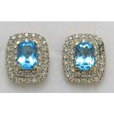 Blue Topaz & Diamond Earrings - 9ct Gold