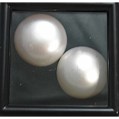 Pair Large Round Cultured Pearls