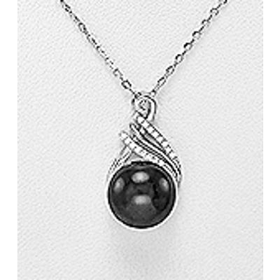 Sterling Silver Black Fresh-Water Cultured Pearl Necklace