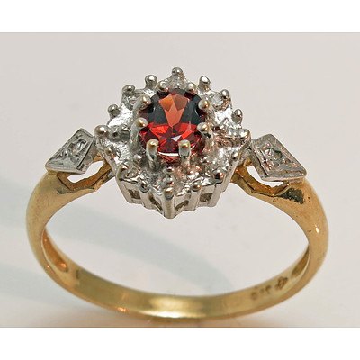 9ct Gold Natural Garnet & Diamond Ring