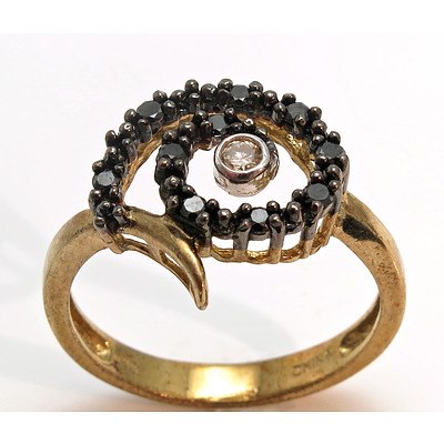 9ct Gold Black & White Diamond Ring