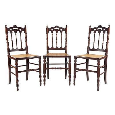 Three Gothic Revival Side Chairs with Cane Seats, Late 19th Century