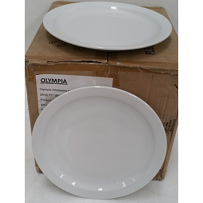Olympia Whiteware 28cm Commercial Ceramic Narrow Rimmed Plates - Lot of 100 - Brand New