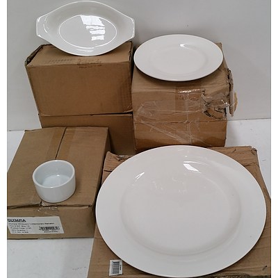 Commercial Ceramic Dinner Plates, Gratin Bowls, Ramekins,  - Lot of 45 - Brand New