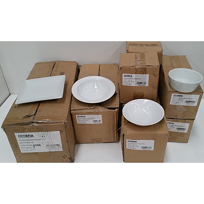 Olympia Whiteware Commercial Ceramic Plates and Bowls - Lot of 120 - Brand New