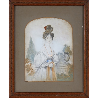 Antique Portrait of Woman, Oil on Glass