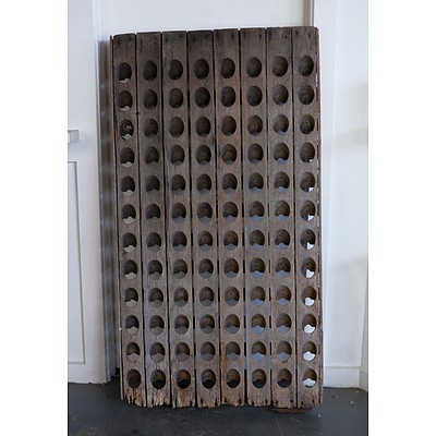 Antique Timber 96 Bottle Riddling Rack with Cast Iron Feet - Front Panel Only
