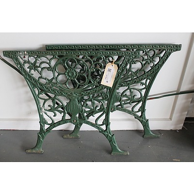 Pair of Green Cast Iron Table Ends