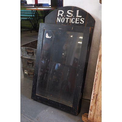 Vintage Painted Timber and Glass RSL Notice Board Cabinet