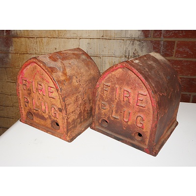 Two Vintage Cast Iron Fire Plug Covers