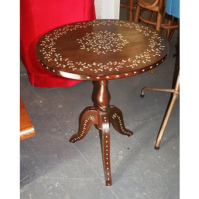 Vintage Middle Eastern Style Occasional Table with Decorative Shell Inlay