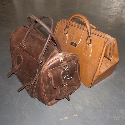 Two Vintage Leather Overnight Bags