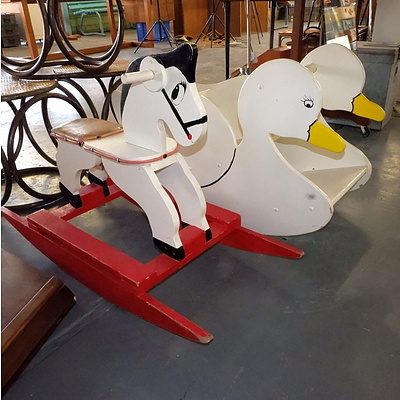 Two Retro Wooden Children's Ride-on Rockers
