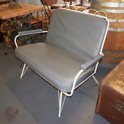 1950s Metal Framed Love Seat with Vinyl Upholstered Cushions
