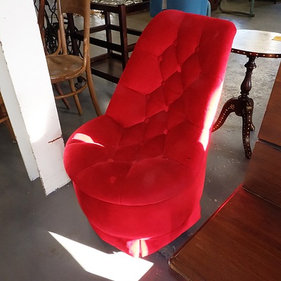 Retro Bedroom Chair with Plush Red Fabric Upholstery