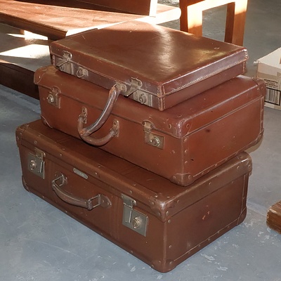 Two Vintage School Cases and a Vintage Leather Brief Case