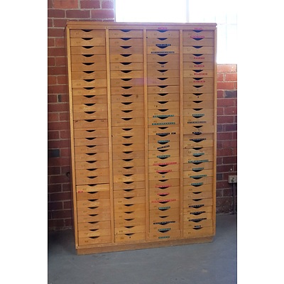 Vintage Maple 108 Drawer Specimen Cabinet
