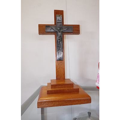 Vintage Maple and Metal Crucifix